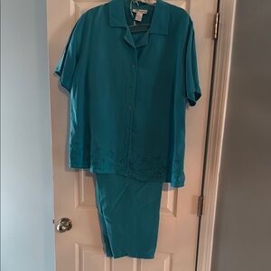 Teal Button-Up Shirt and Pants Set